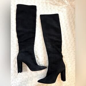 Jean-Michel Cazabat Paris Black Suede Over the Knee Heeled Boots 38.5 8